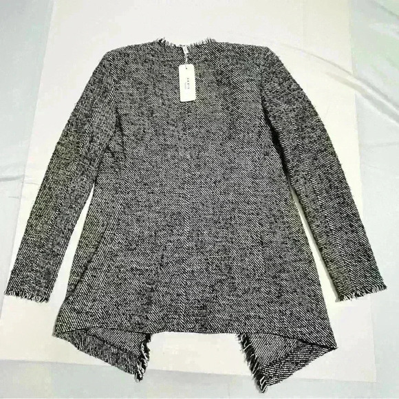 NWT AKRIS Punto Black & White Tweed Fringed Waterfall Front Open Jacket 6 $1490 - Picture 13 of 16